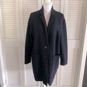 Zara Navy Blue Wool Blend Blazer Coat Women’s Unlined Two Button Size Large